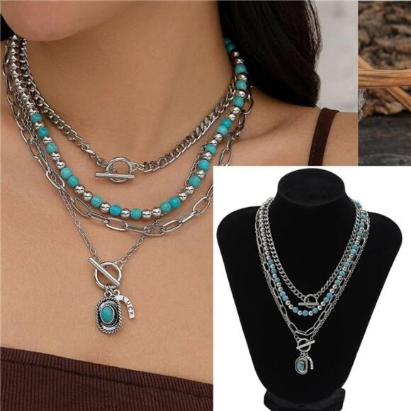 16 Pcs Western Jewelry for Women Bohemian Set, Faux Turquoise Jewelry Set - Picture 2 of 8